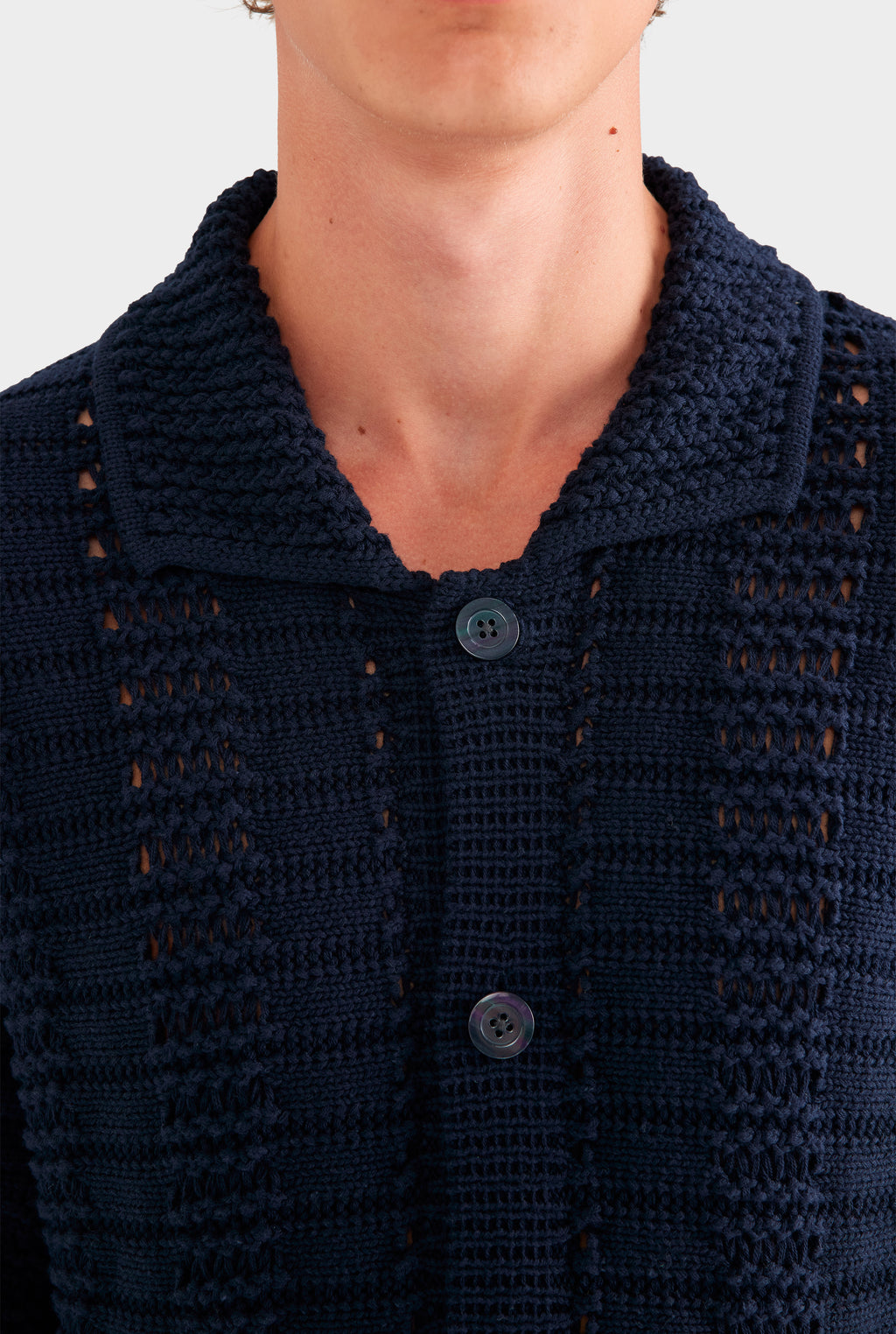 Chunky Crochet Knit Shirt - Navy