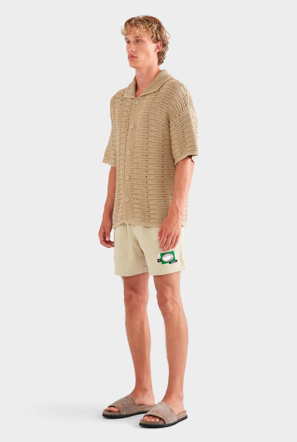 Chunky Crochet Knit Shirt - Pale Khaki