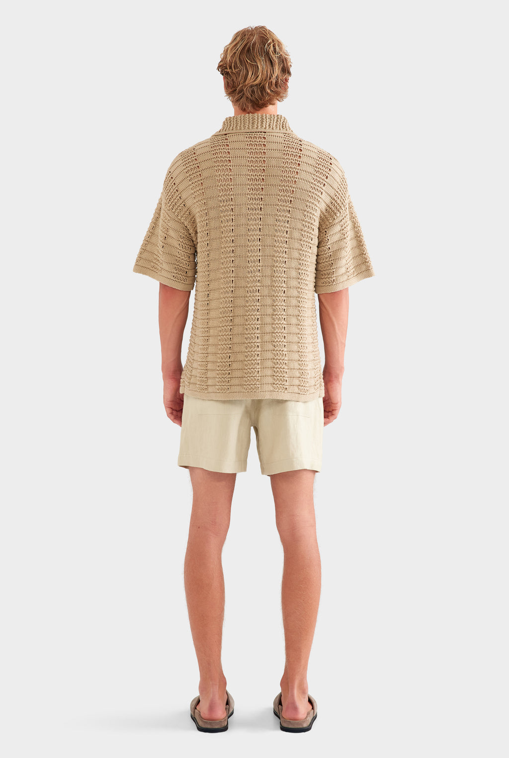 Chunky Crochet Knit Shirt - Pale Khaki