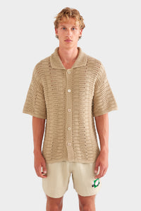 Chunky Crochet Knit Shirt - Pale Khaki