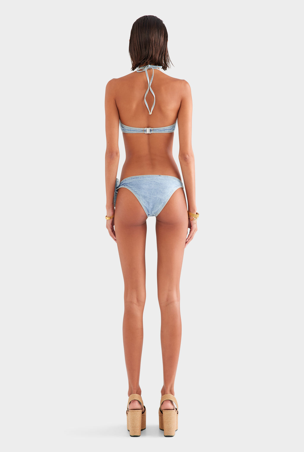 Denim Halter Bandeau Bikini - Washed Denim