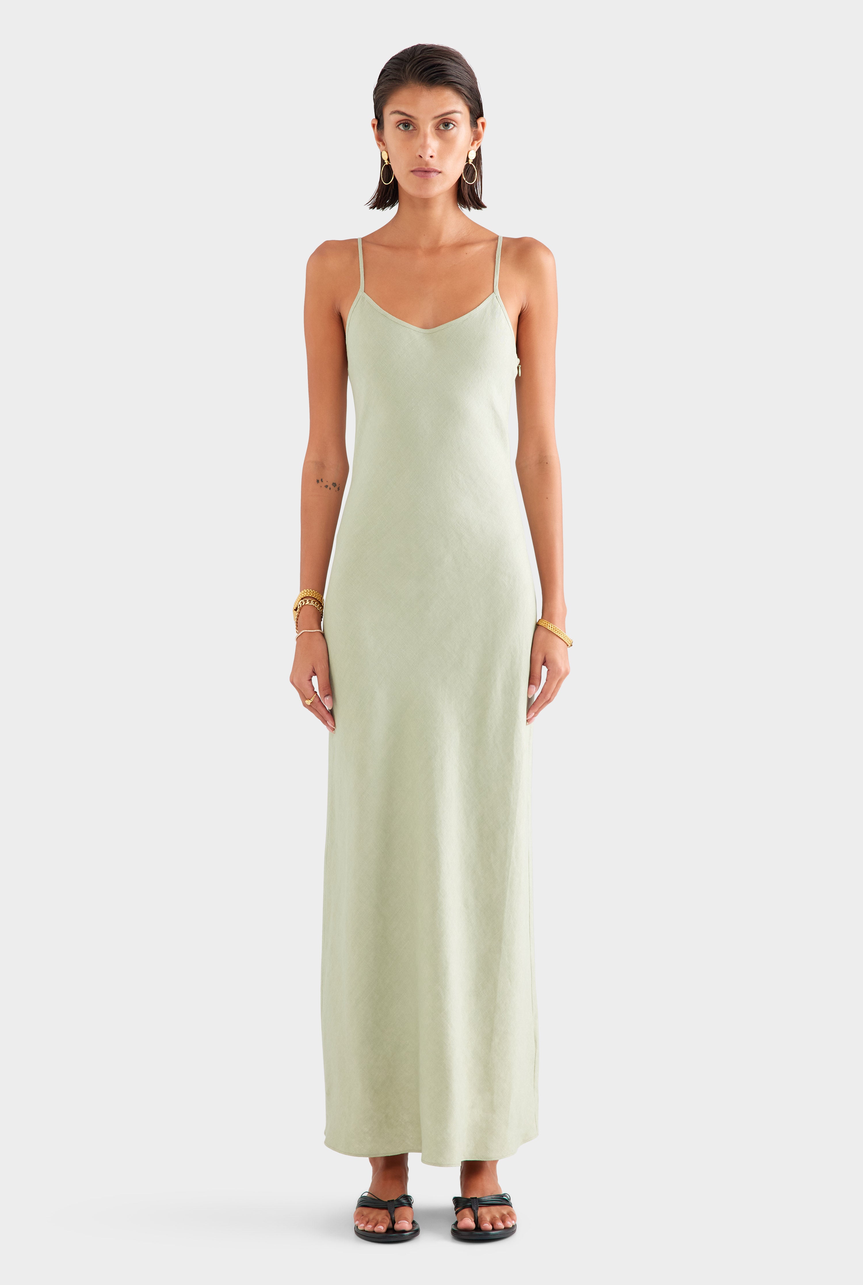 Womens Linen Slip Dress Pale Pistachio