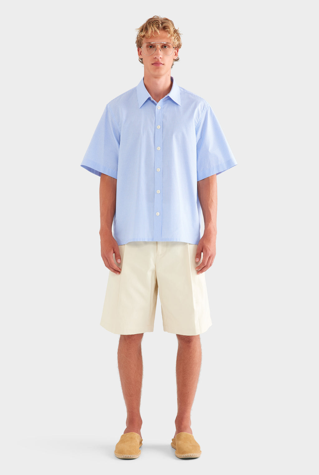 Oversized Stripe Short Sleeve Shirt - Blue/White Stripe