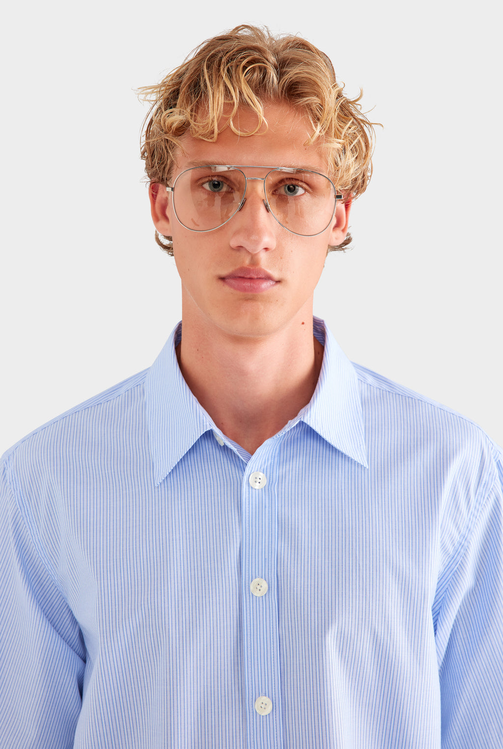 Oversized Stripe Short Sleeve Shirt - Blue/White Stripe