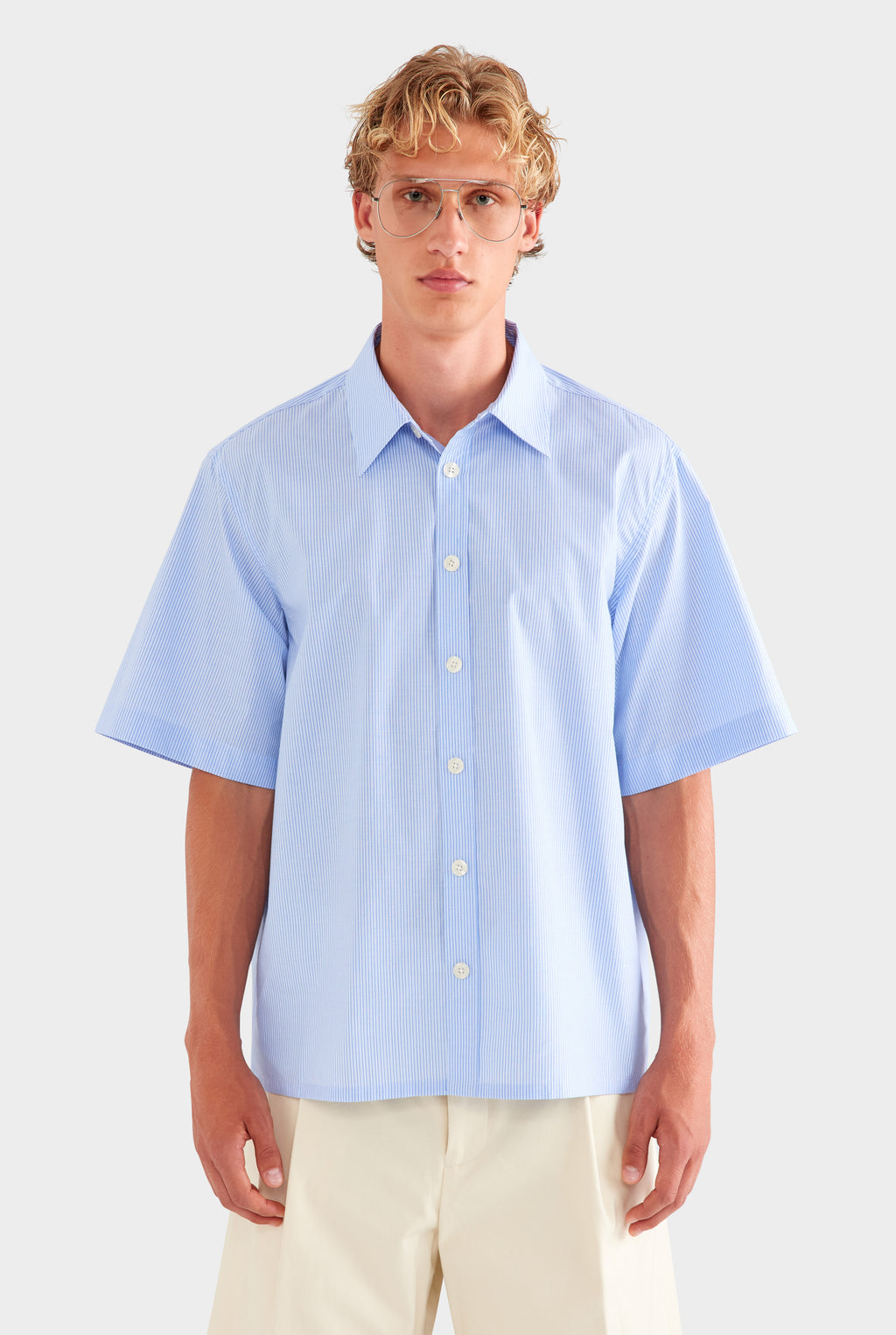 Oversized Stripe Short Sleeve Shirt - Blue/White Stripe