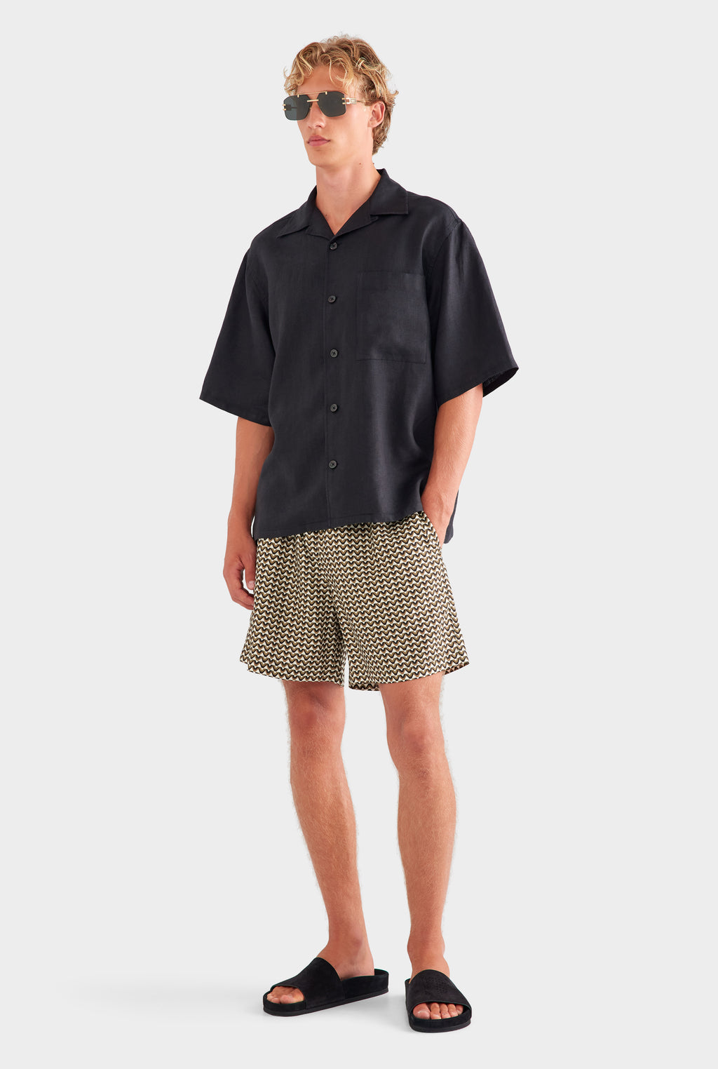 Oversized Linen Short Sleeve Shirt - Black