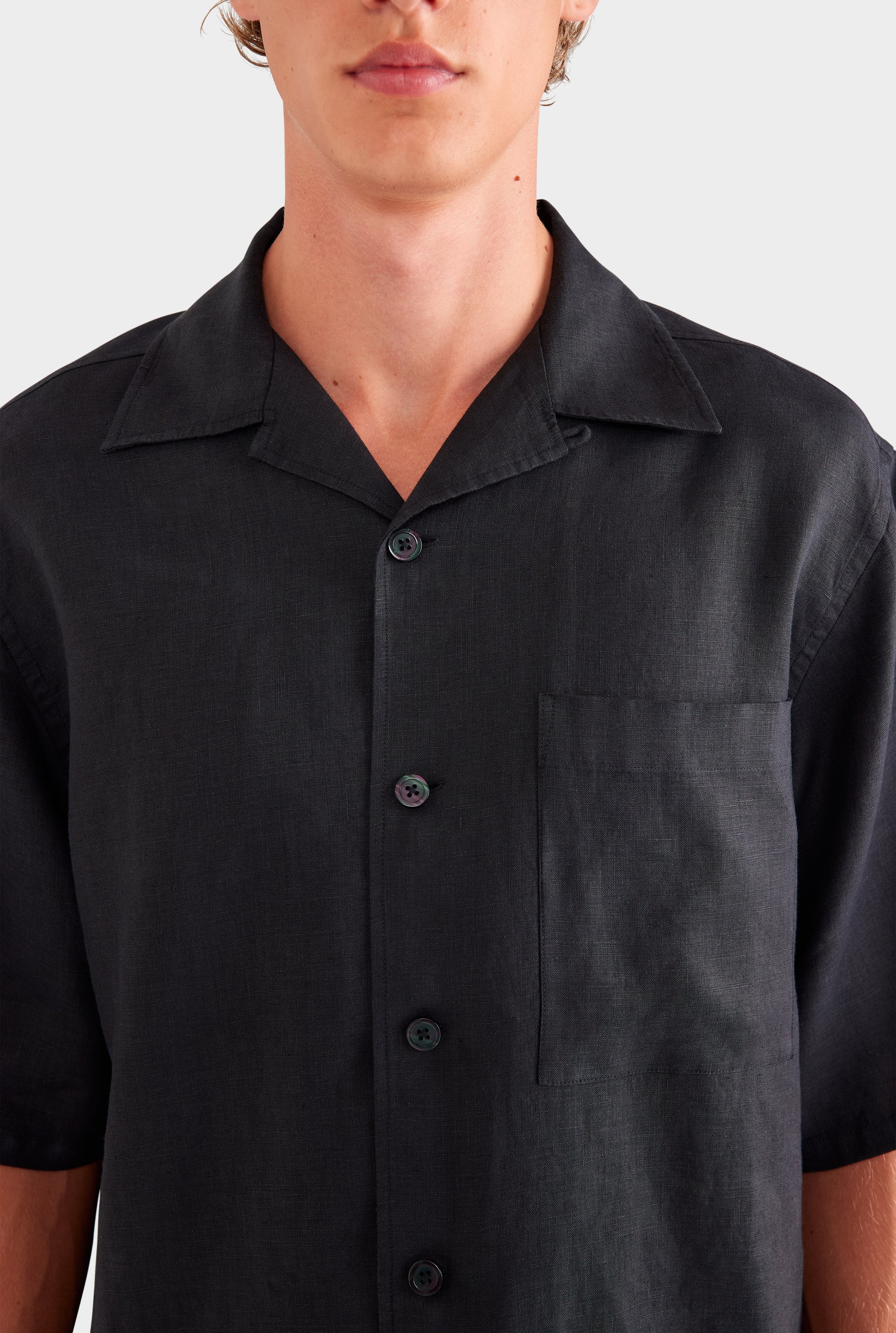 Oversized Linen Short Sleeve Shirt - Black