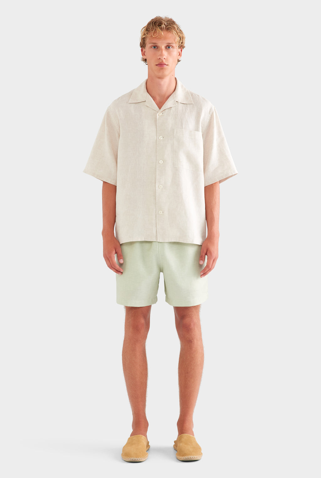 Oversized Linen Short Sleeve Shirt - Sand