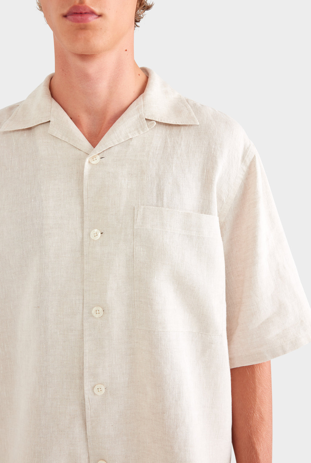 Oversized Linen Short Sleeve Shirt - Sand