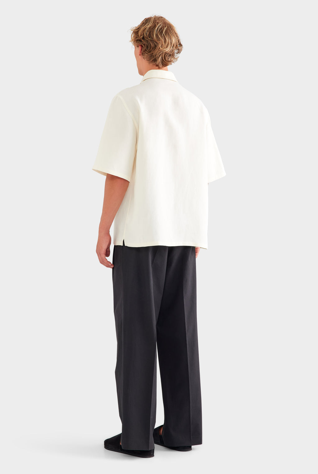 Oversized Silk Linen Short Sleeve Shirt - White/Beaded Heart