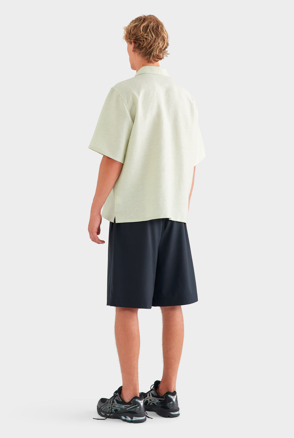 Oversized Wool Linen Short Sleeve Shirt - Pale Pistachio