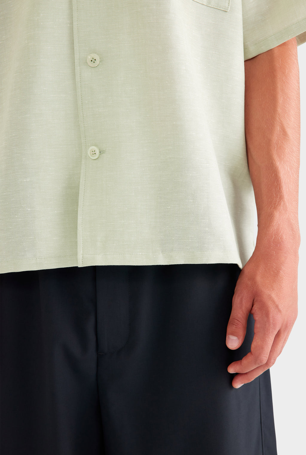 Oversized Wool Linen Short Sleeve Shirt - Pale Pistachio