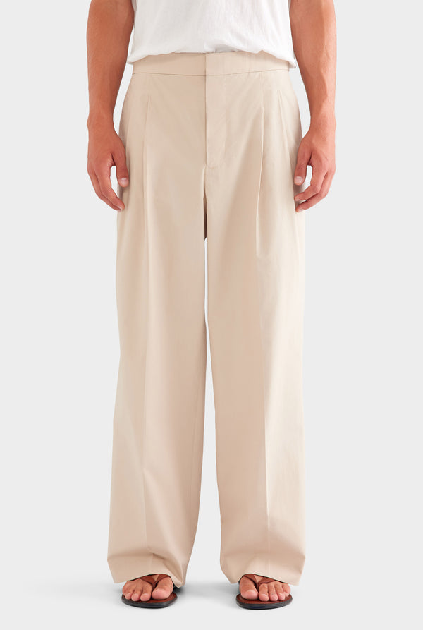Pleated Poplin Trouser - Light Taupe