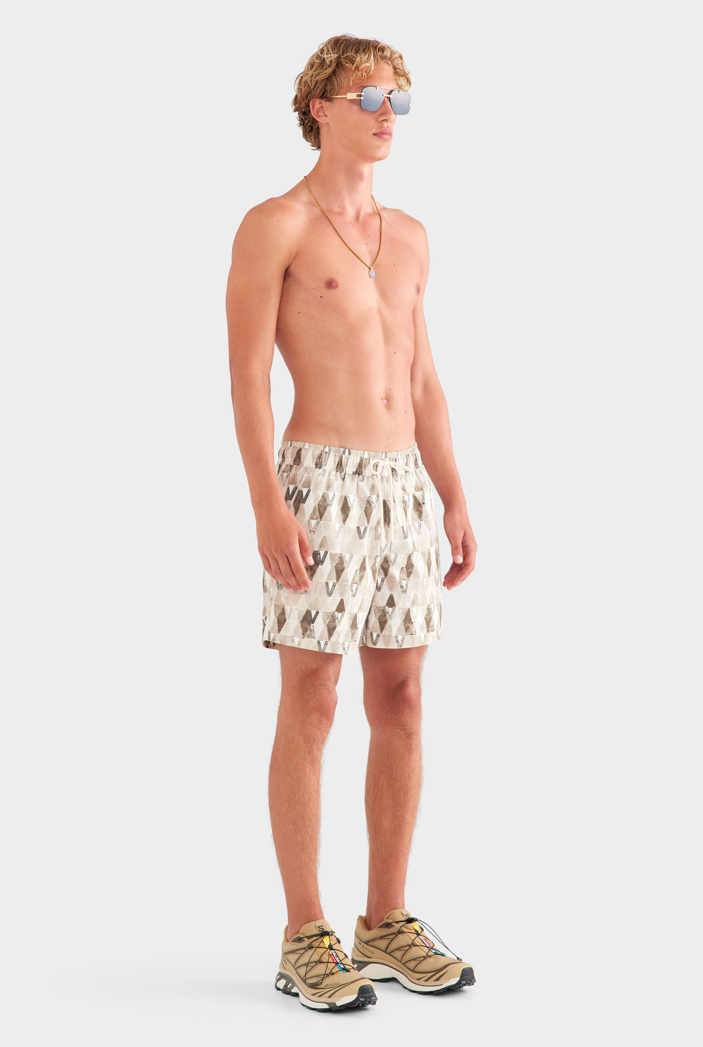 Printed Swim Short - Beige Painted V Monogram