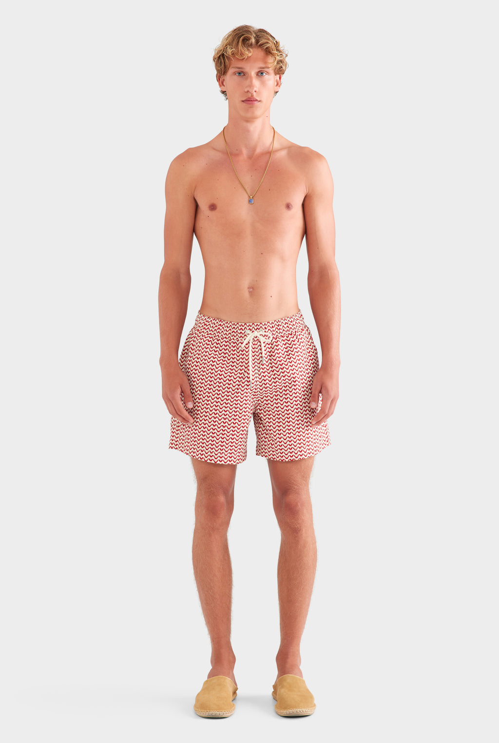 Printed Swim Short - Cream/Red/Granite V Monogram