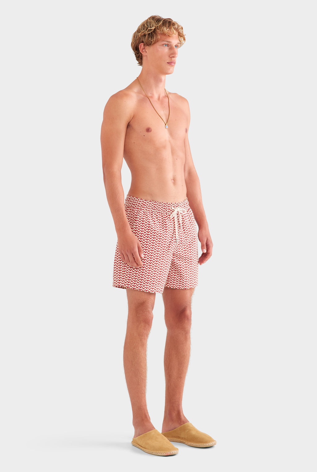 Printed Swim Short - Cream/Red/Granite V Monogram