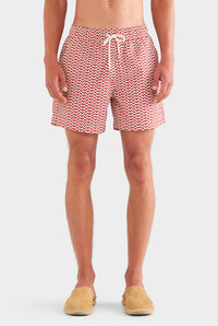 Printed Swim Short - Cream/Red/Granite V Monogram
