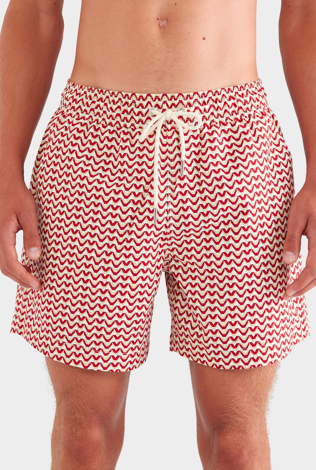 Printed Swim Short - Cream/Red/Granite V Monogram