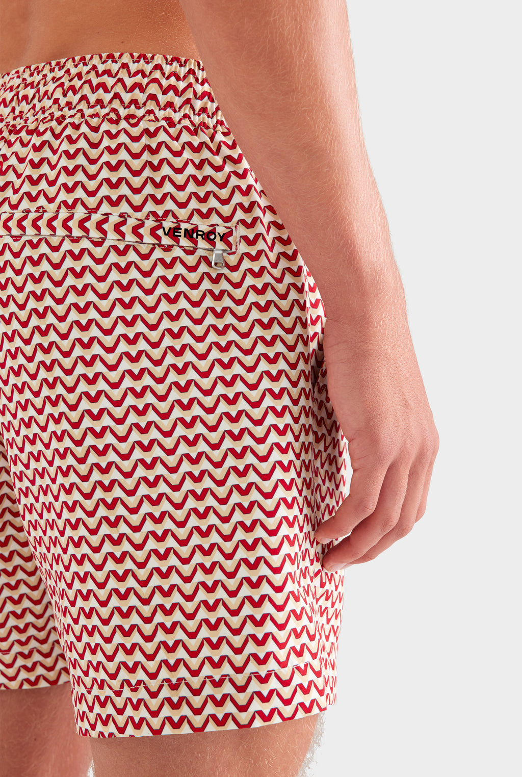 Printed Swim Short - Cream/Red/Granite V Monogram