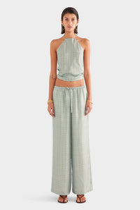 Relaxed Silk Drawstring Pant - Cream/Blue/Olive V Monogram