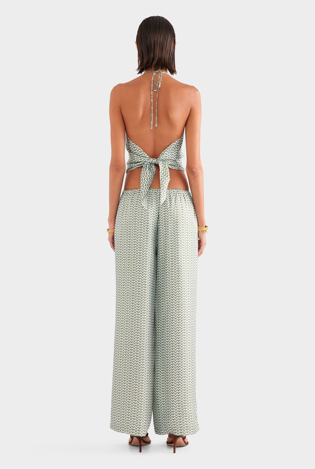 Relaxed Silk Drawstring Pant - Cream/Blue/Olive V Monogram