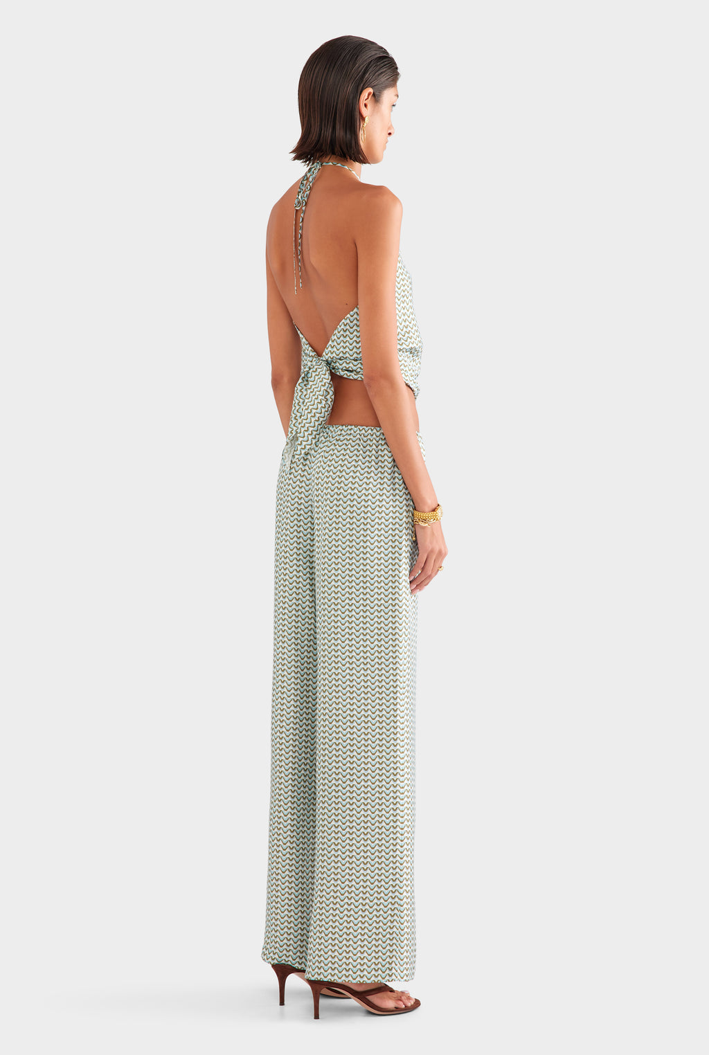 Silk Scarf Halter Top - Cream/Blue/Olive V Monogram