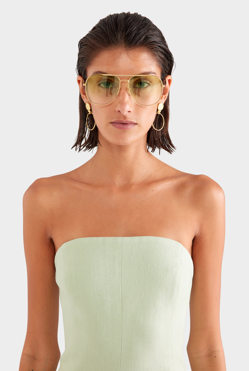 Strapless Linen Mini Dress - Pale Pistachio