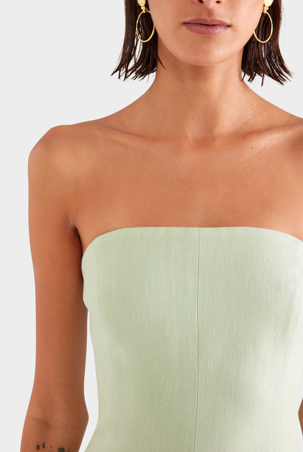 Strapless Linen Mini Dress - Pale Pistachio
