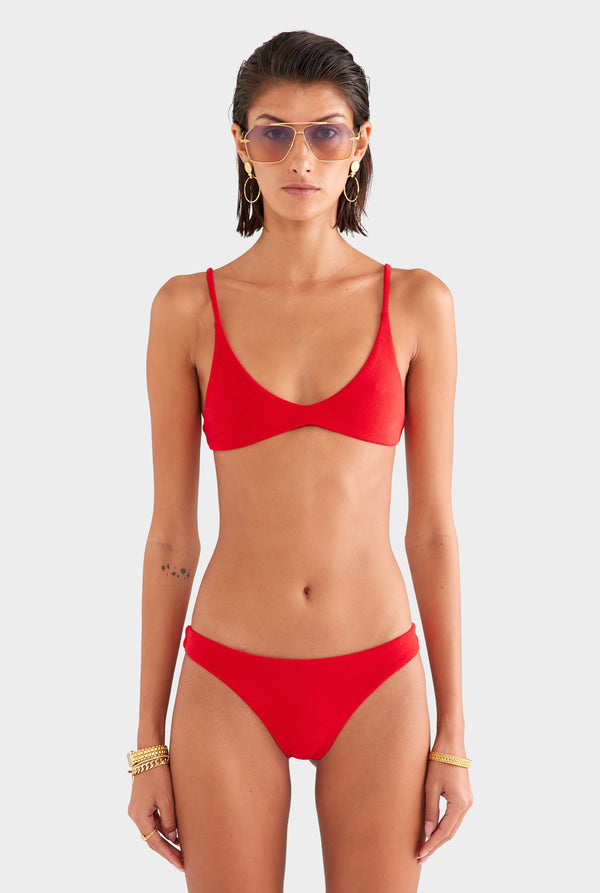 Ruched Terry Bikini Brief - Red