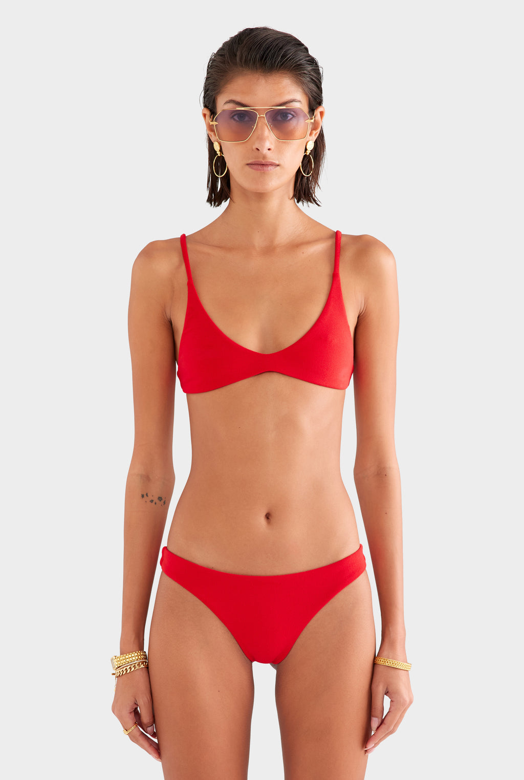 Terry Scoop Bikini Top - Red