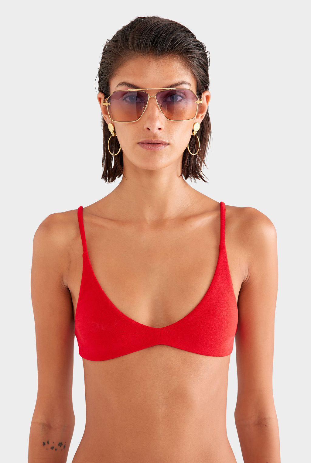 Terry Scoop Bikini Top - Red