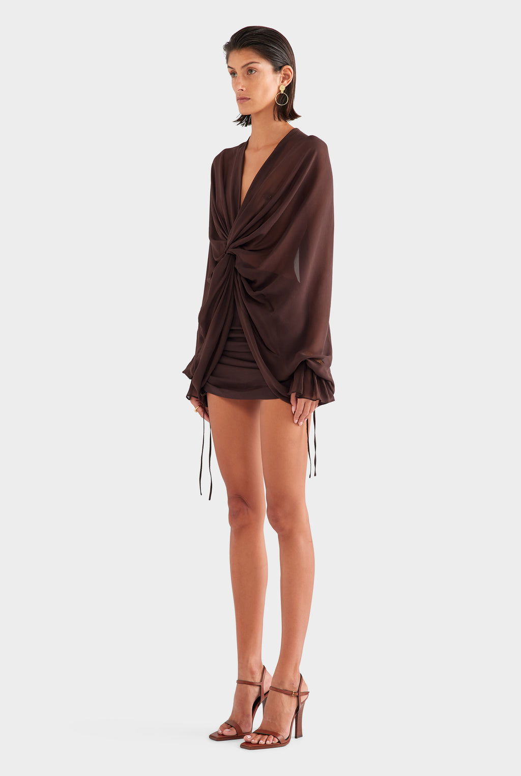 Twisted Bodice Silk Mini Dress - Dark Chocolate