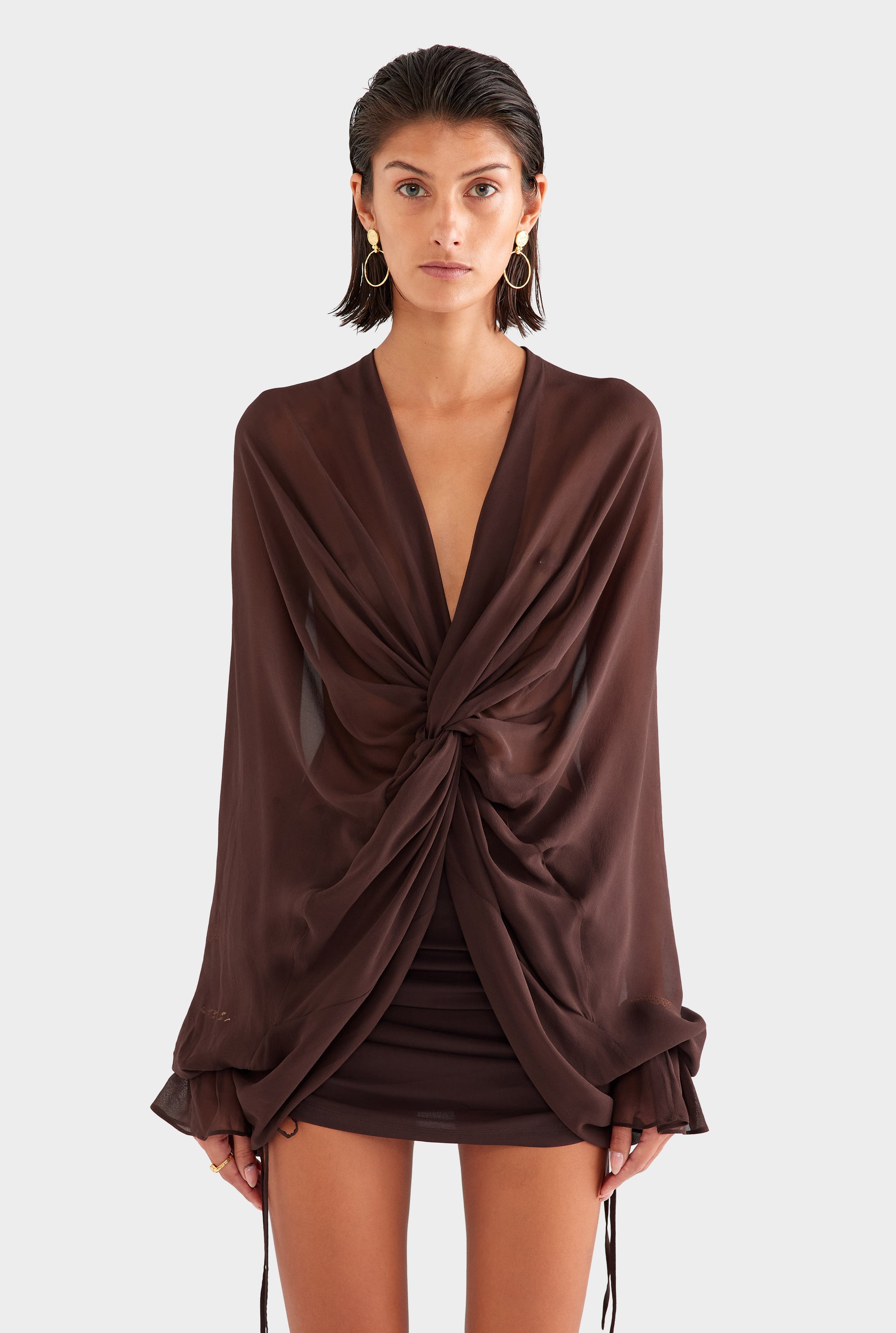 venroy brown dress Venroy Silk Scarf Dress Brown Size XS