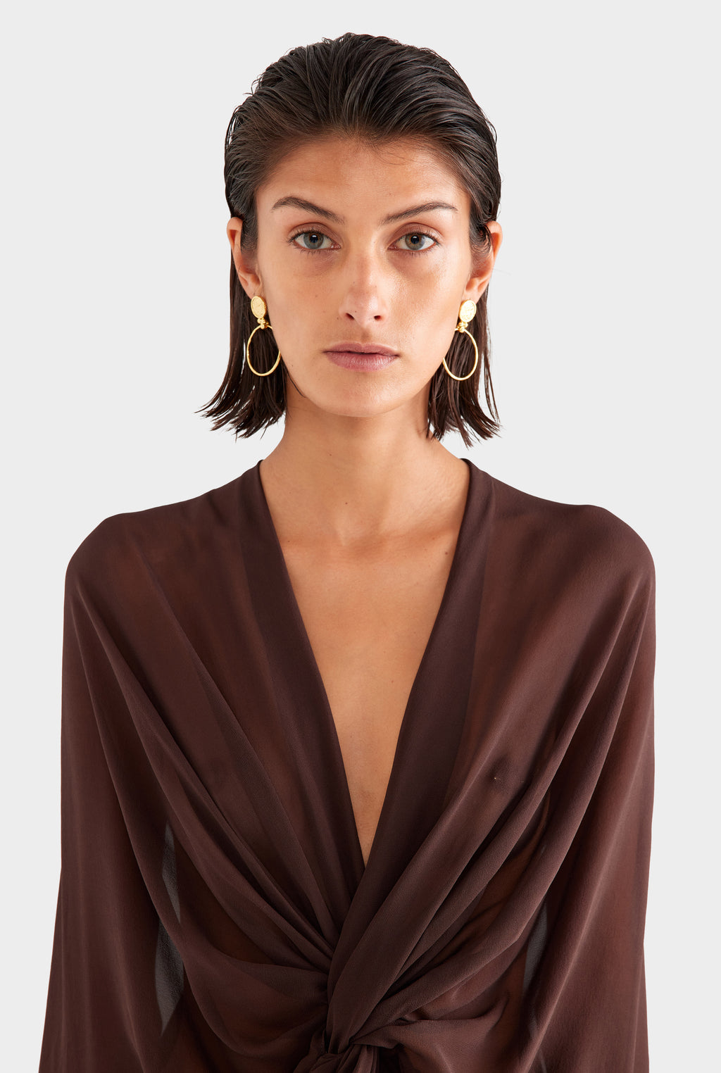 Twisted Bodice Silk Mini Dress - Dark Chocolate