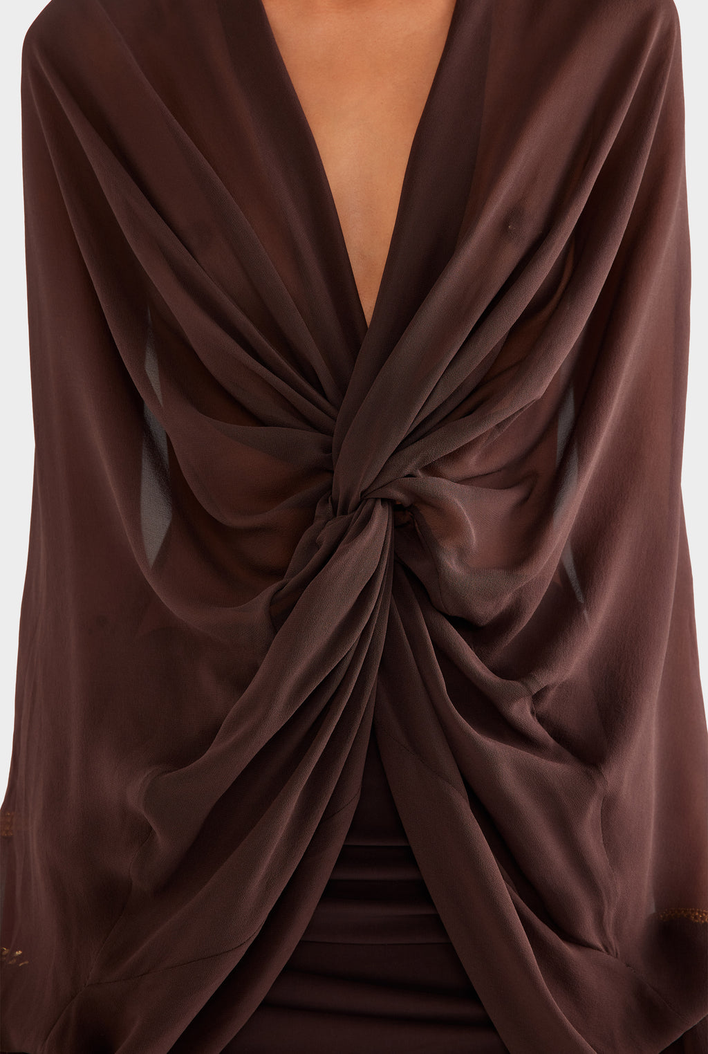 Twisted Bodice Silk Mini Dress - Dark Chocolate