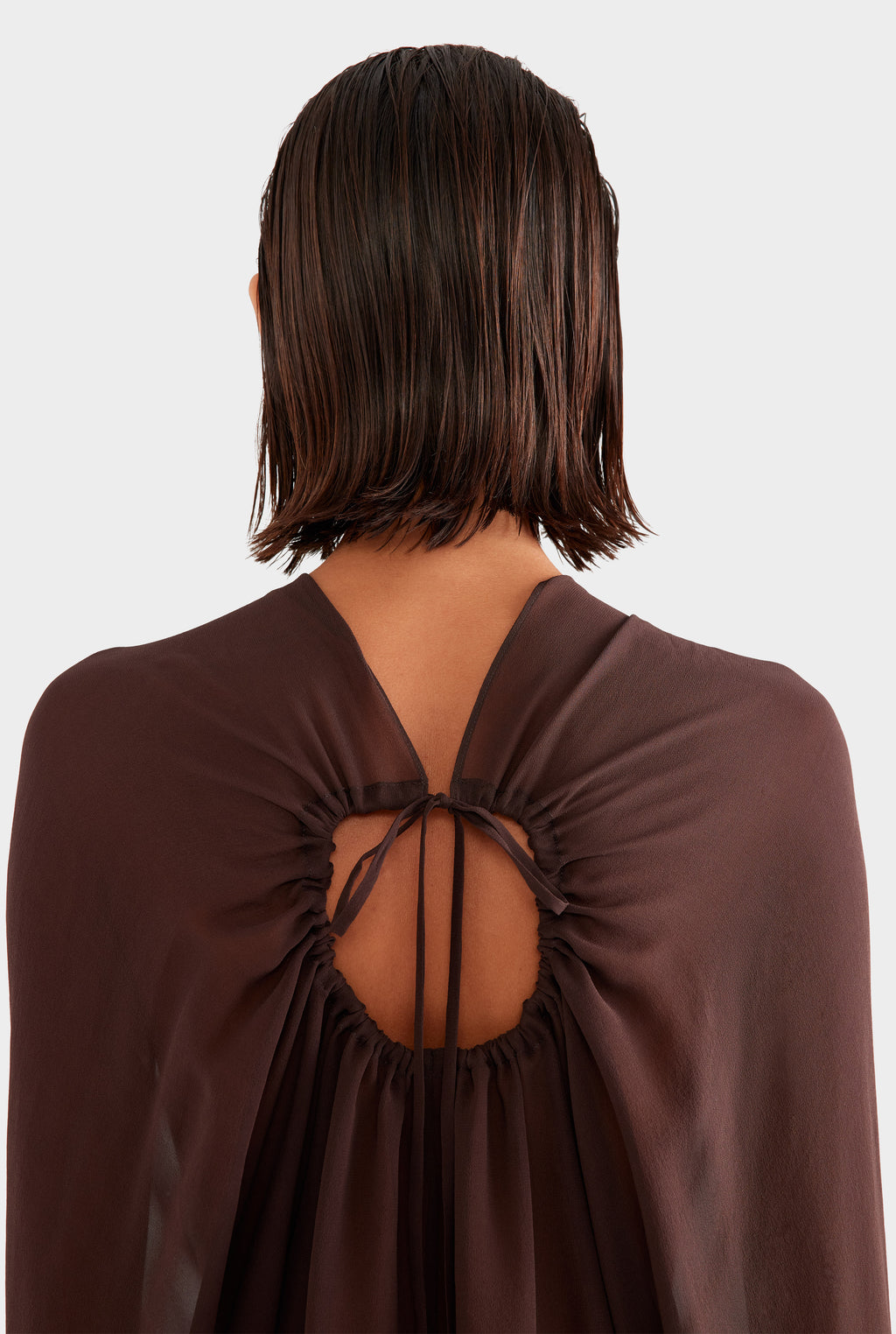 Twisted Bodice Silk Mini Dress - Dark Chocolate