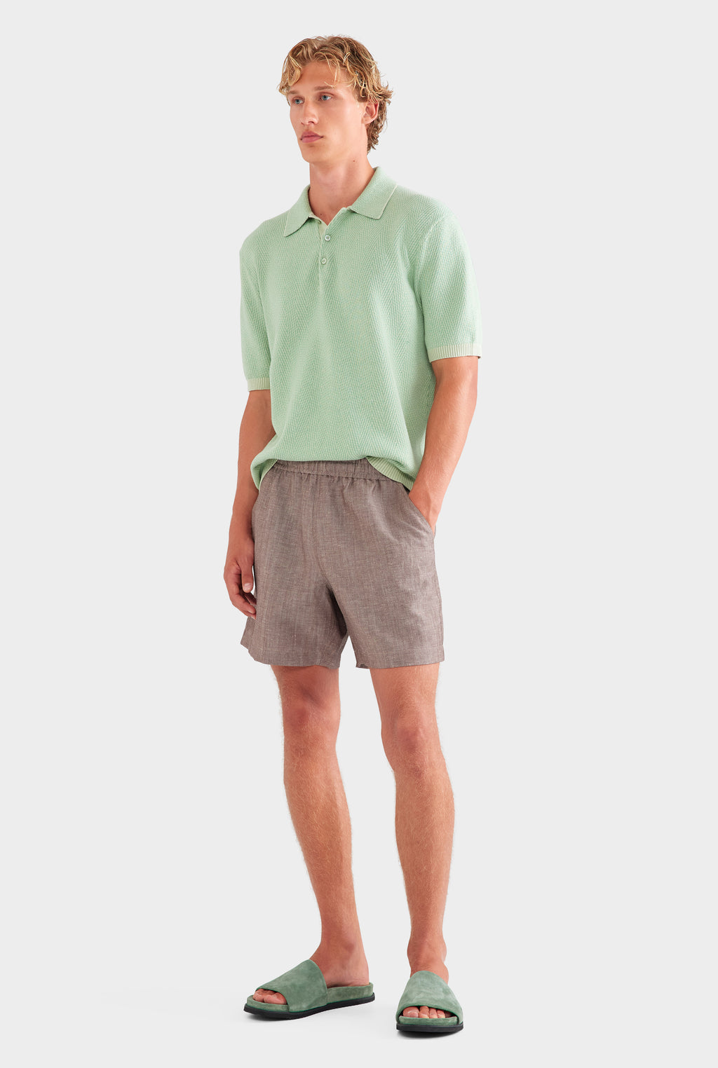 Wool Linen Lounge Short - Brown