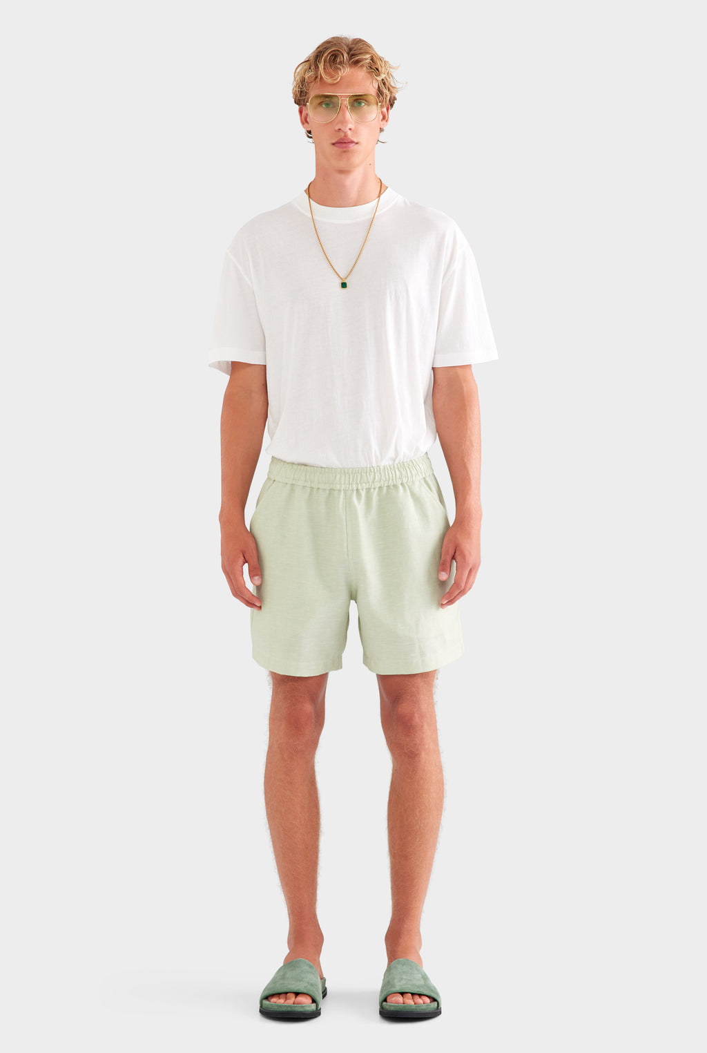 Wool Linen Lounge Short - Pale Pistachio