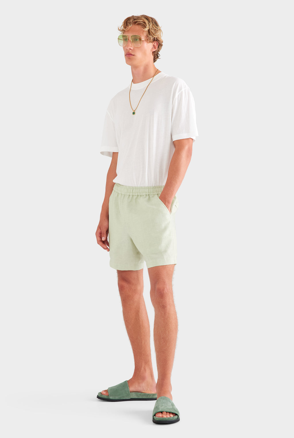 Wool Linen Lounge Short - Pale Pistachio