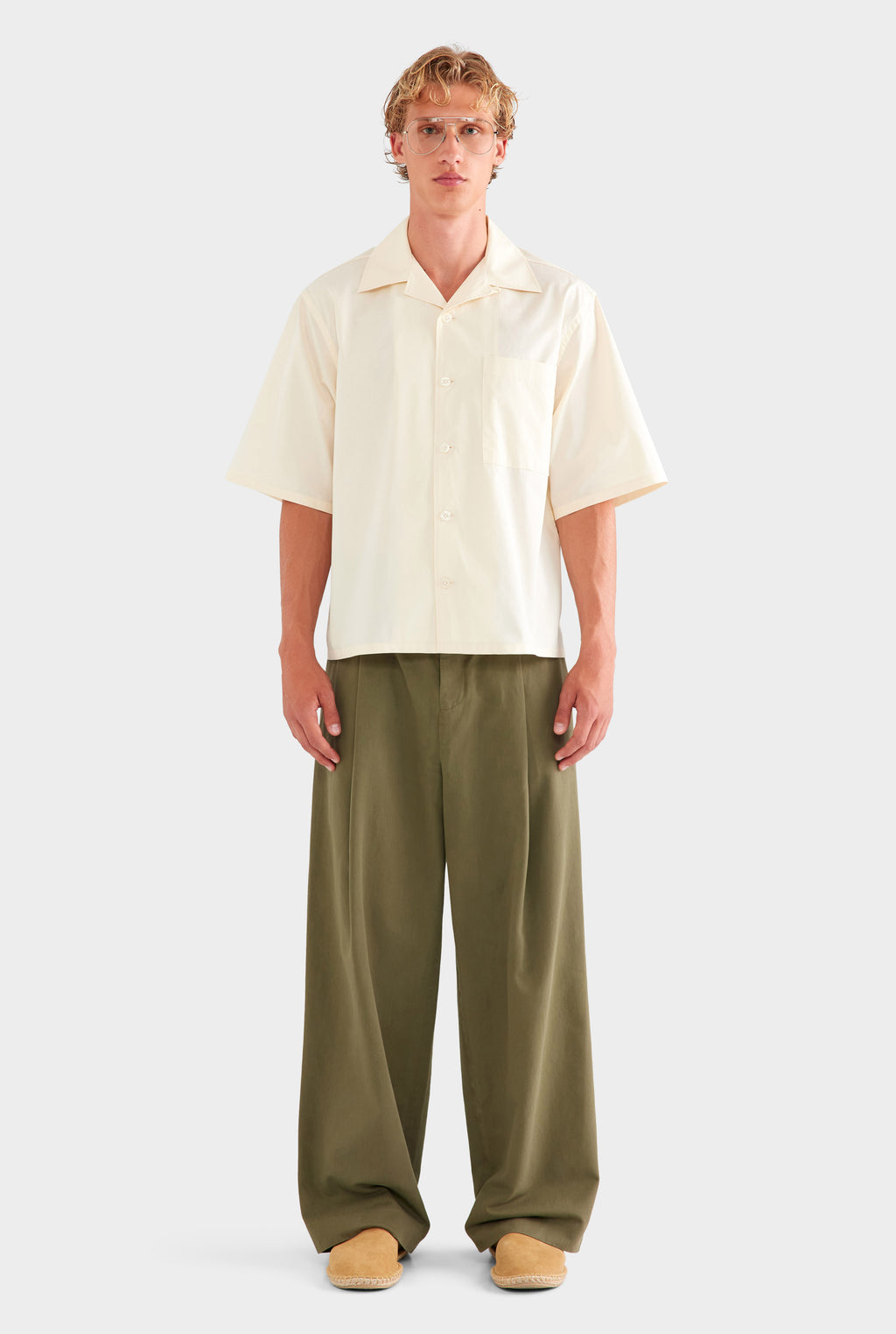 Oversized Cotton Short Sleeve Shirt - Antique White