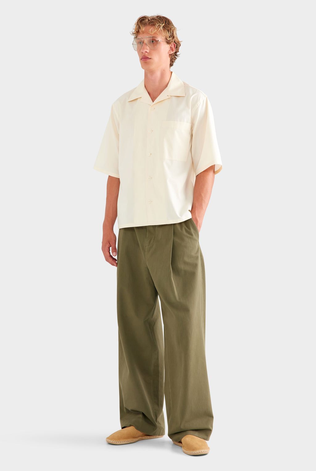 Oversized Cotton Short Sleeve Shirt - Antique White