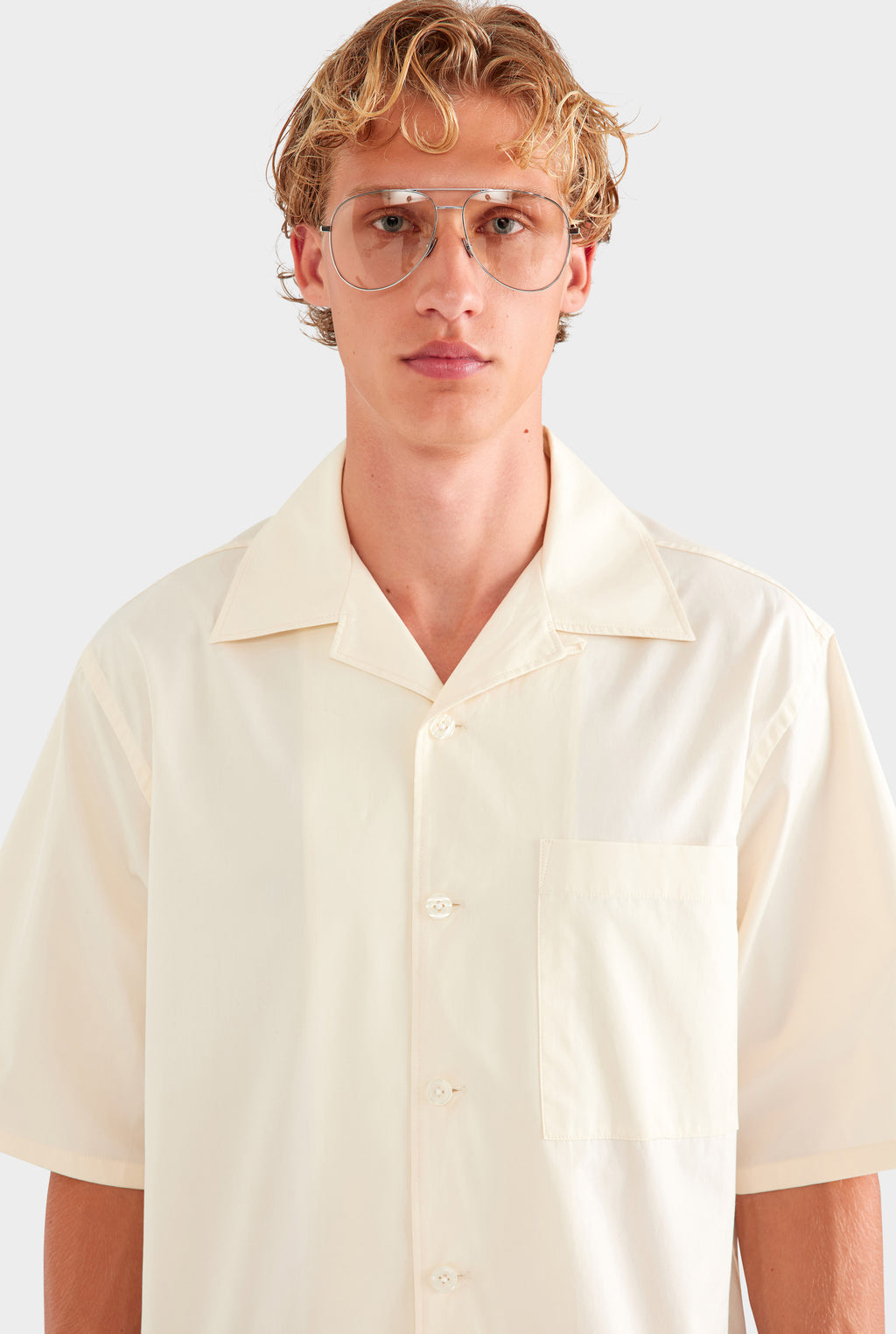 Oversized Cotton Short Sleeve Shirt - Antique White