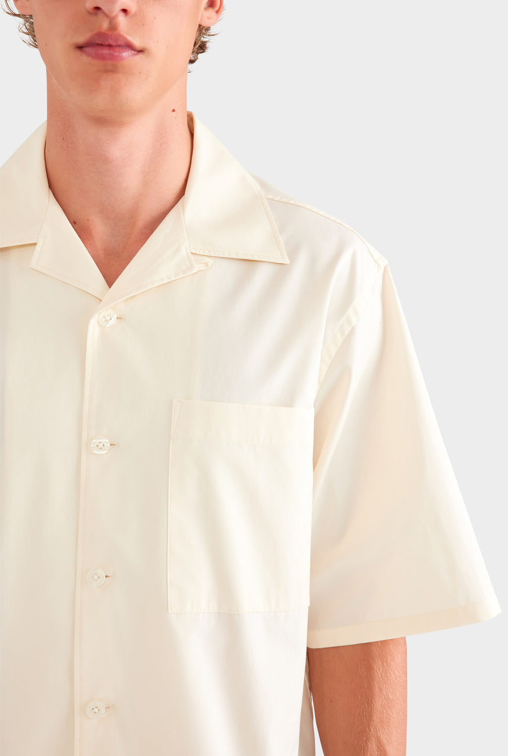 Oversized Cotton Short Sleeve Shirt - Antique White