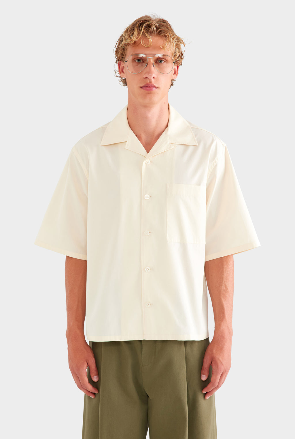 Oversized Cotton Short Sleeve Shirt - Antique White