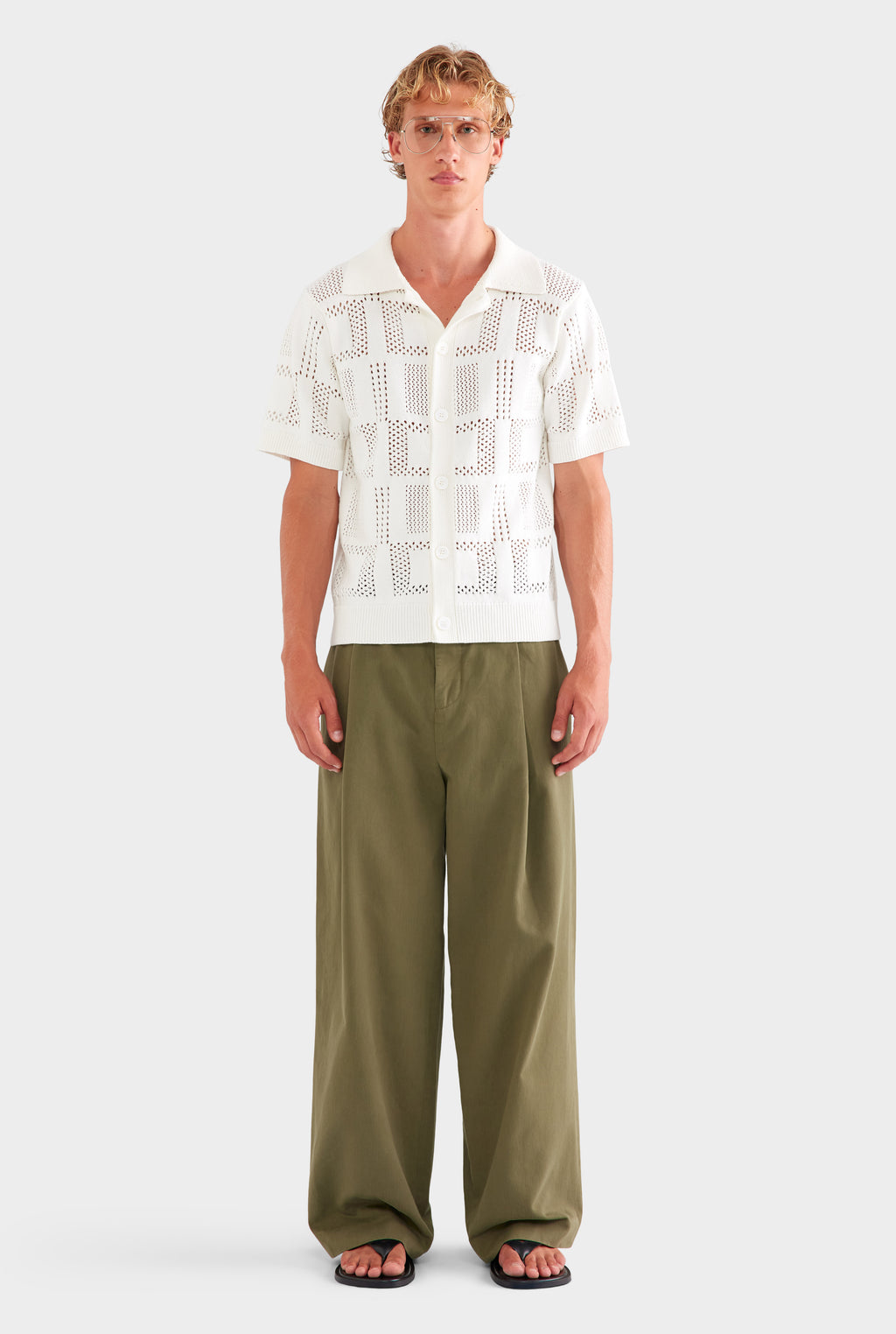 Check Crochet Knit Shirt - White