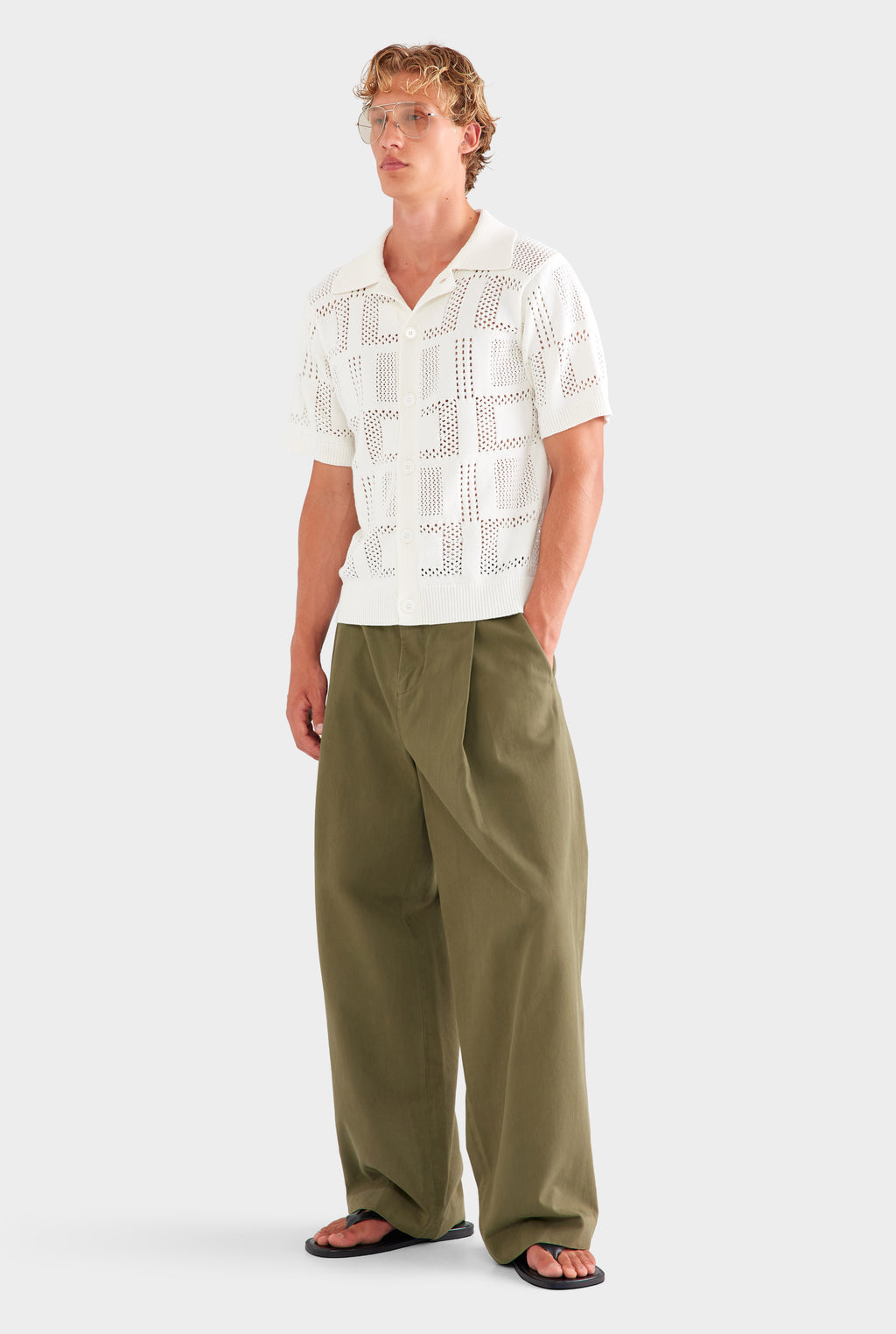 Check Crochet Knit Shirt - White