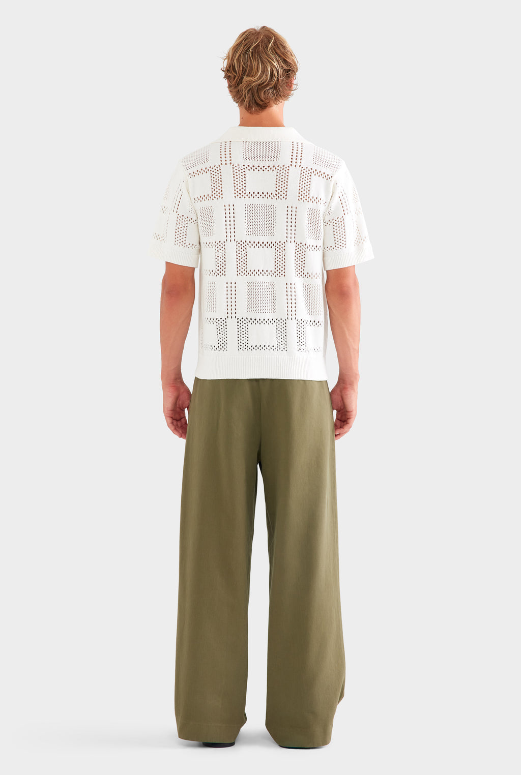 Check Crochet Knit Shirt - White