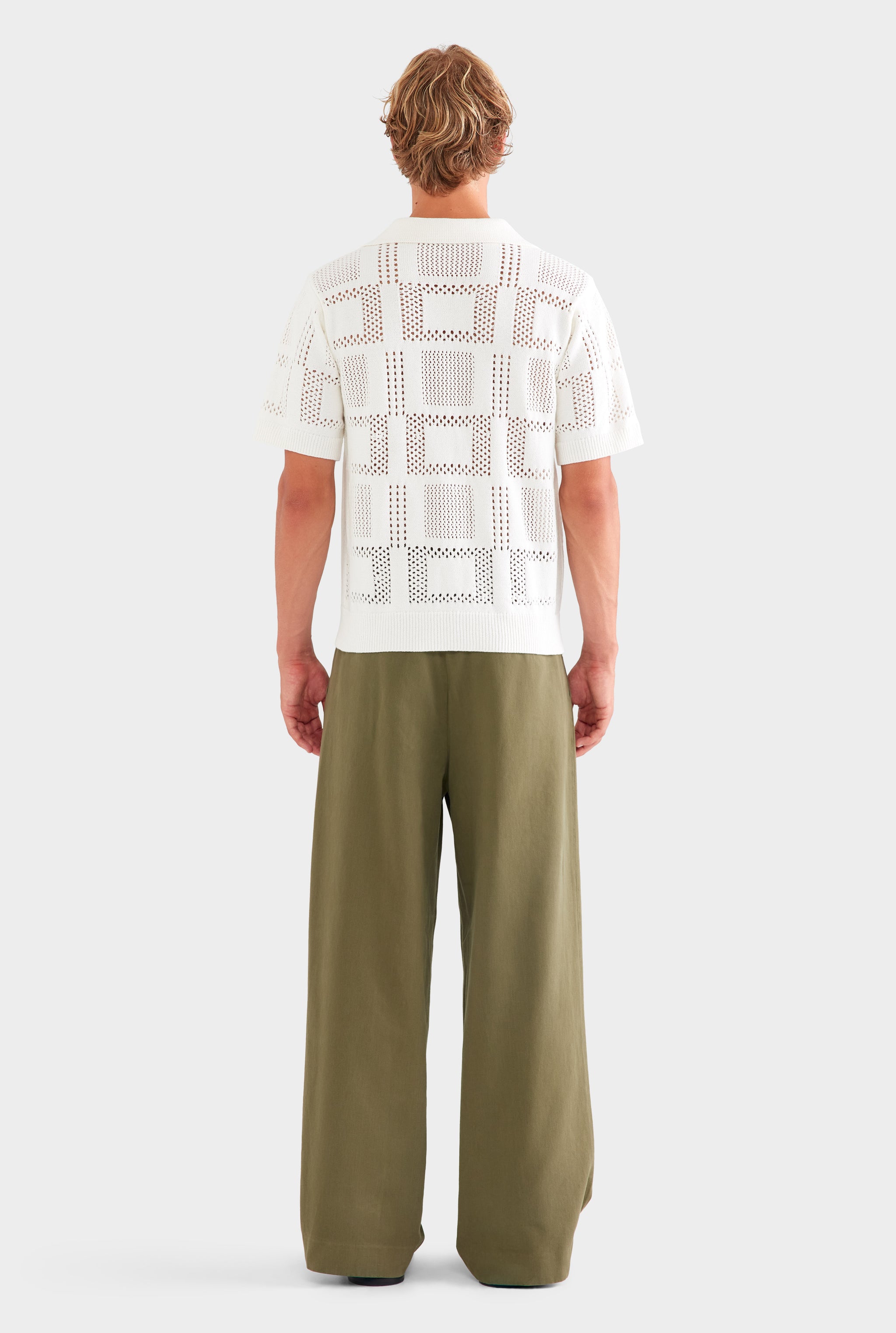 Check Crochet Knit Shirt - White
