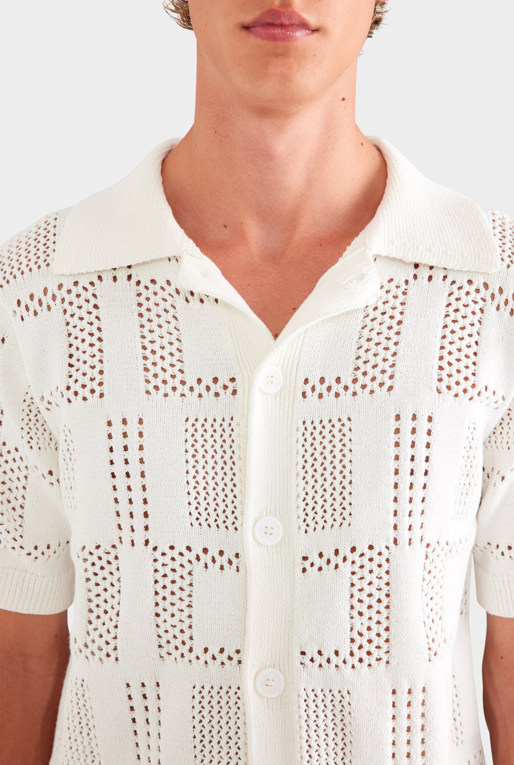 Check Crochet Knit Shirt - White