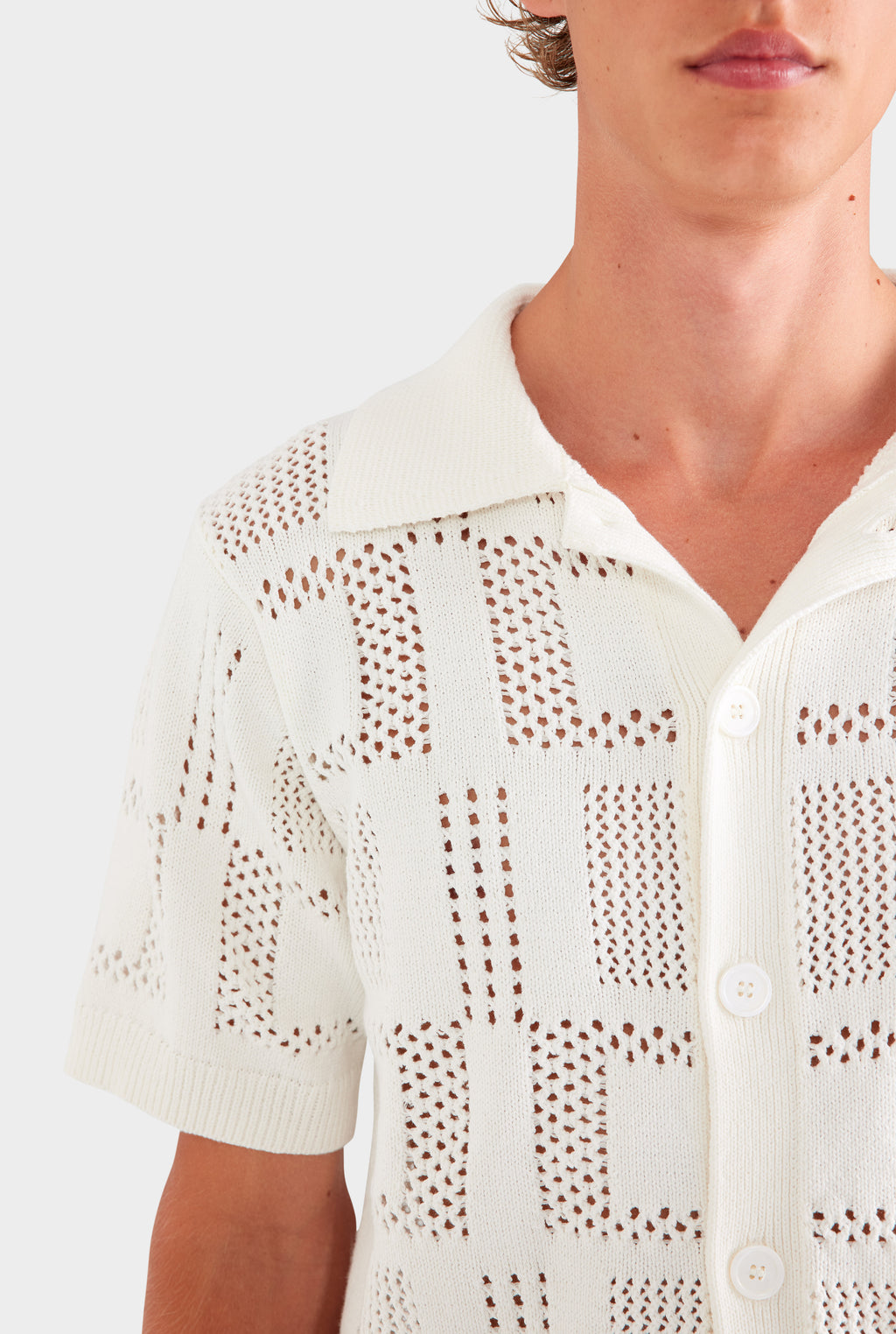 Check Crochet Knit Shirt - White